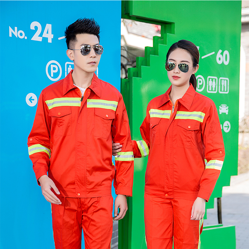 全工藝滌棉細斜紋春夏環衛綠反光條短袖套裝工作服